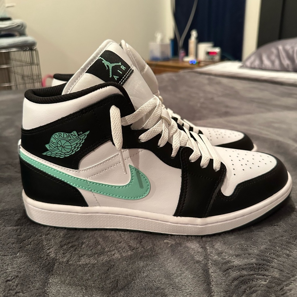 Air Jordan 1 Mid Black and Teal Sneakers